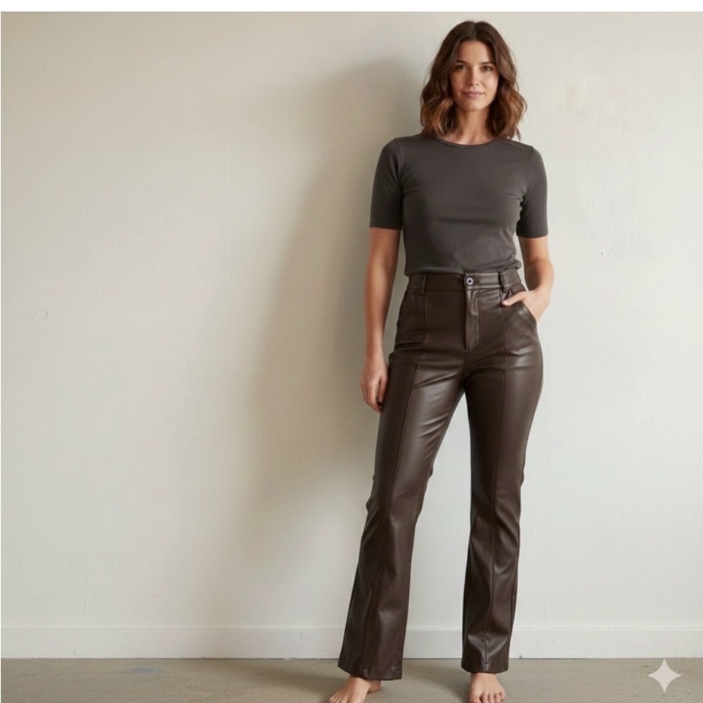 Zara Faux Sz S Leather Brown Straight Leg Pants